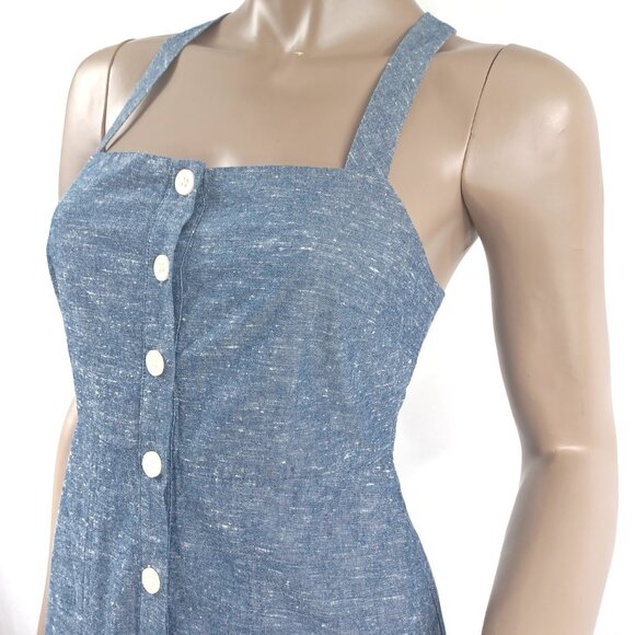 MADEWELL Button Front Heather Blue Cotton Dress Sundress 0 - Picture 3 of 5